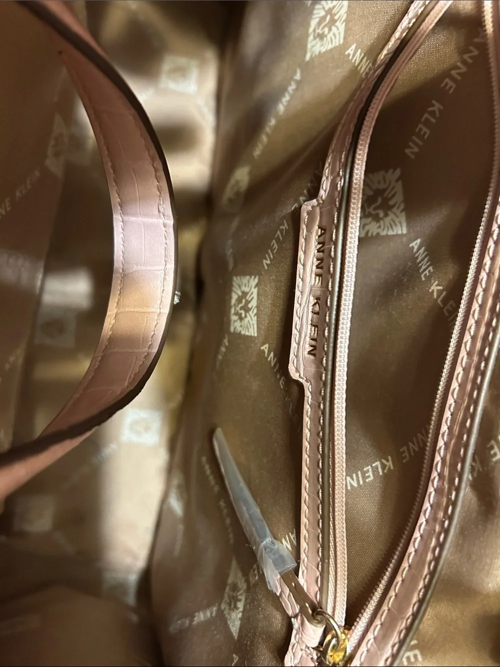 Anne Klein Blush Pink Croc-Embossed Satchel with Gold Hardware